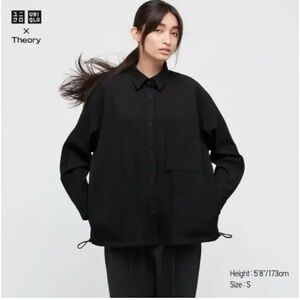 Chic Uniqlo X Theory Black Stretch Shirt Jacket Snap Button Size XL NWT
